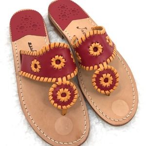 Jack Rogers Custom Hamptons Leather Flat Thong Flip Flop Sandals Sz 7